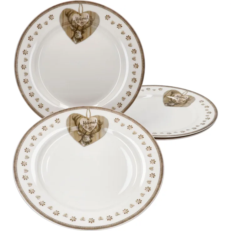4er Set Country Heart Kuchenteller Hirsch Landhaus Herz Dessertteller Frühstück