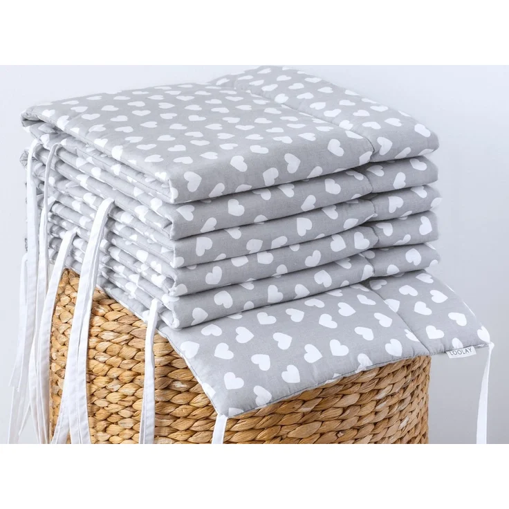 Loolay Bettnestchen GRAU WEIß Baumwolle BETTUMRANDUNG Babybett 420, 360, 210, 180 x 30cm, (Babyausstattung Babynest Kopfschutz Kantenschutz Baby, 100% Baumwolle Babybett Bettschutzgitter Umrandung), LOOLAY® - 100% Europäische Stoffe und Kleinserien-Nähen! – Bild 3