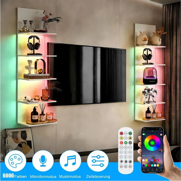 XERSEK Bücherregal Schweberegal Wandregal mit RGB+IC Lauflicht, Wanddisplay Hängeregal, Wandboard Aufbewahrung & Zeigen von Kopfhörer Modelle Duft Dekoartikel – Bild 4