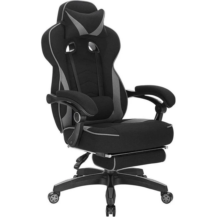 WOLTU Gaming Stuhl Racing Stuhl Bürostuhl Chefsessel Schreibtischstuhl Sportsitz mit Kopfstütze und Lendenkissen, mit Fußstütze, Stoff, höhenverstellbar, Grau, BS83gr – Bild 1