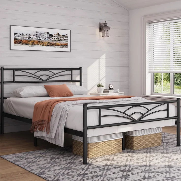 Yaheetech Metallbett mit Lattenrost, Wolkenmuster, Schwarz, 140x200 cm – Bild 2
