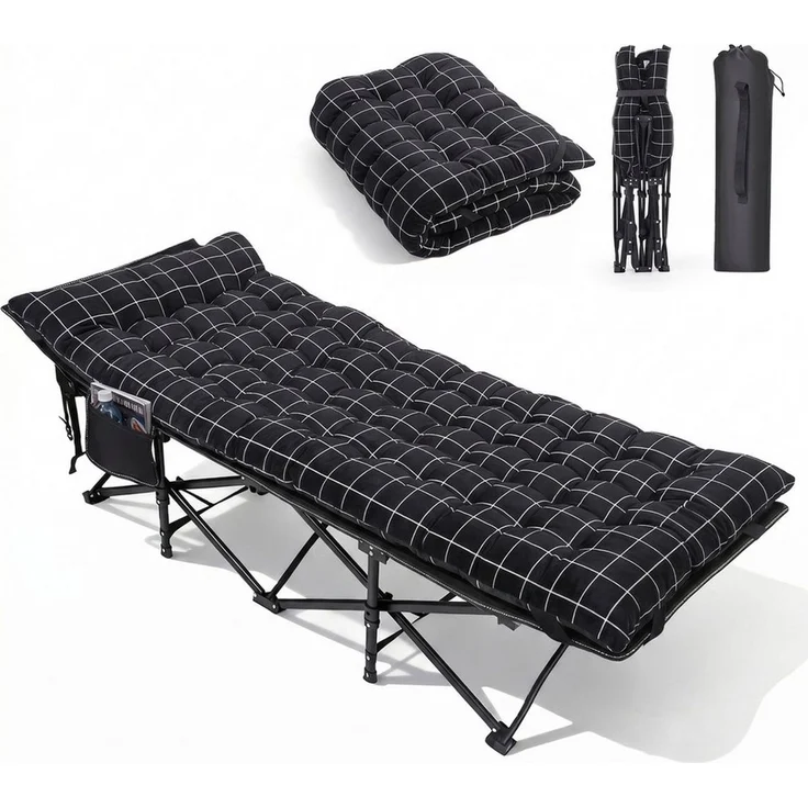 Sekey Feldbett 190cm x 71cm Campingbett Klappbar mit Matratze Gästebett Klappbett Tragbares Campingliege bis 200kg, Kariert, für Outdoor, Indoor, Reisen – Bild 1