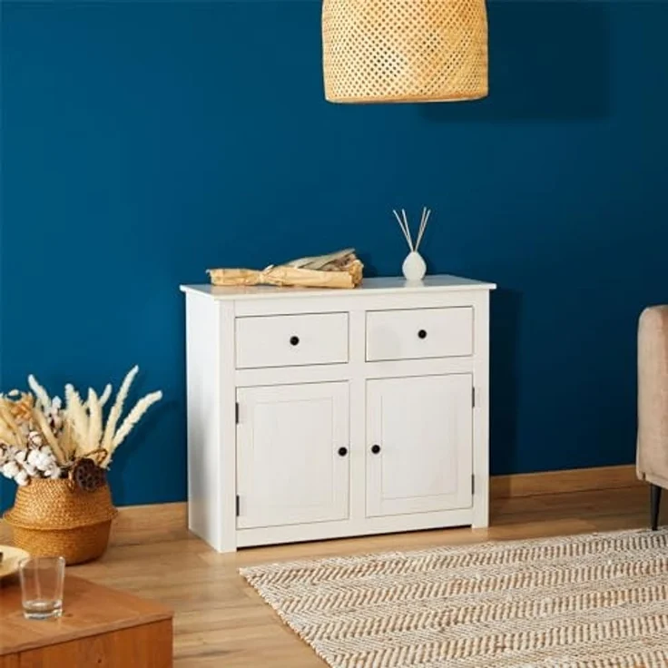 CARO-Möbel Kommode PAULO, Kommode weiß aus Kiefer mit 2 Schubladen und 2 Türen Sideboard Massivh – Bild 2