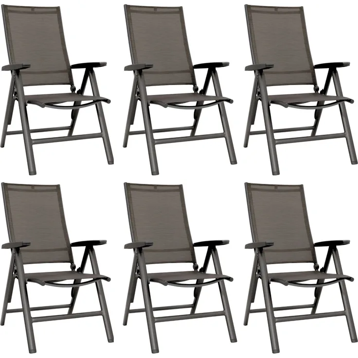 KETTLER Set 6x Klappsessel Multipositionssessel CROWD Anthrazit