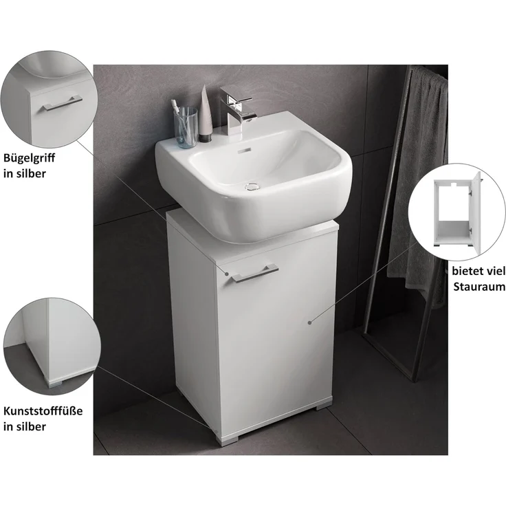 Fackelmann Easy Waschbeckenunterschrank 40 cm – Hochwertiger Badschrank in zeitlosem, weißem Design, stilvoll und platzsparend – Made in Germany – Bild 5