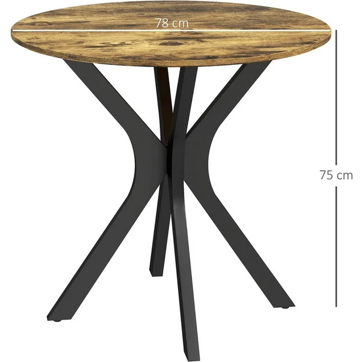 HOMCOM Esstisch Kaffeetisch Spider-Stahlgestell für Küche Esszimmer (Esszimmertisch, 1-St, Runder Küchentisch), für 2 Personen, Ø78 x 75 cm, Rustikales Braun – Bild 3