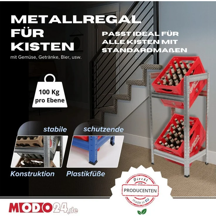 Modo24 Kastenständer HELIOS Metall Getränkekistenregal, Kistenregal, für 2 oder 3 Kisten, Getränkeregal Stabil Kistenständer Freistehend, Kistenhalter, 5 Farben – Bild 4
