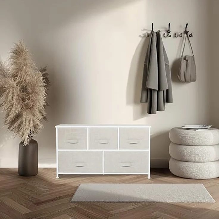 hjh LIVING Kommode mit 5 Stoffschubladen, Grau, 100x30x55 cm – Bild 2