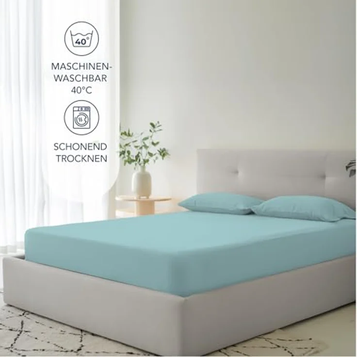 Dreamzie Spannbetttlaken 90x190cm - 35 cm Tiefe Tasche - 100% Mikrofaser Bettlaken - Aqua, Schadstoffgeprüft(Oeko TEX), Bettlaken mit Gummizug – Bild 6