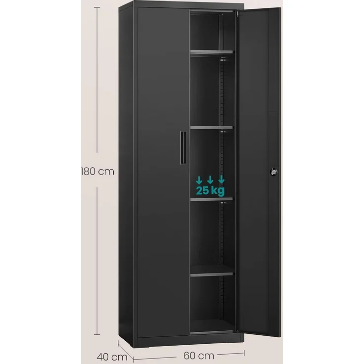 Songmics Aktenschrank mit 5 Ebenen, Stahl schwarz, 60 x 40 x 180 cm – Bild 3