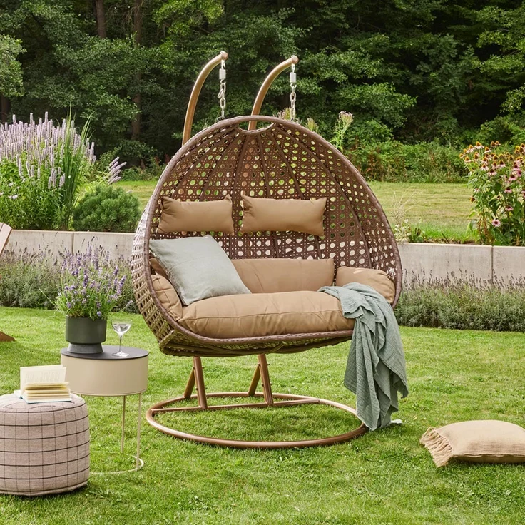 HOME DELUXE 'TWIN' Hängesessel mit Regenabdeckung, Polyrattan braun, ‎74 x 145 x 195 cm – Bild 3