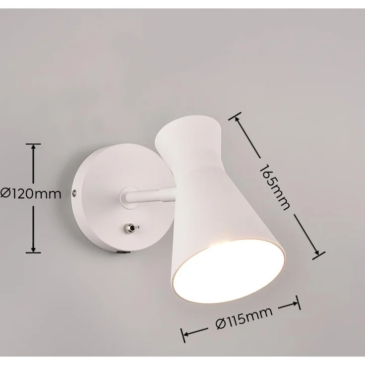 Wandstrahler ENZO Retro Weiß mit Schalter & Stecker, Breite 12cm – Bild 6