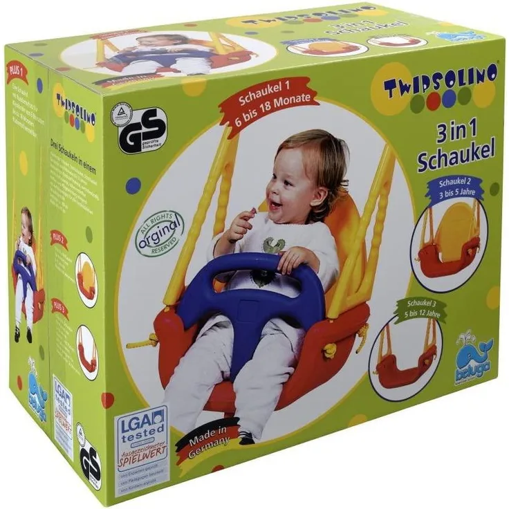 Twipsolino 40000 'Babyschaukel 3 in 1' 45 x 45 x 37 cm, ab 6 Monaten, bis 50 kg belastbar, gelb-rot-blau