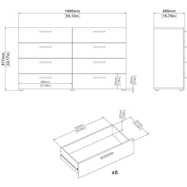 Dmora - Kommode Solene, Wohnzimmerbuffet, Wohnzimmer-Sideboard, Moderne Küchen-Speisekammer, 140x40 h82 cm, Weiß – Bild 2