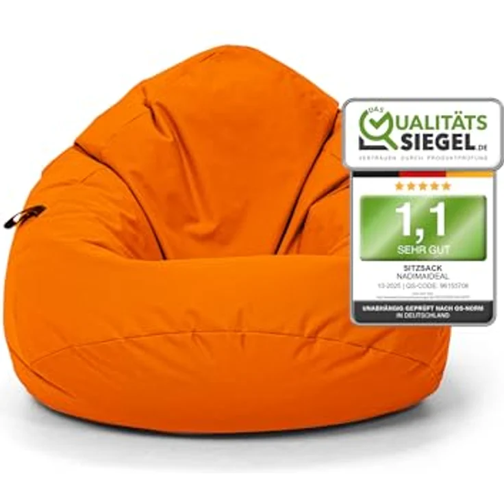 Nadimaideal Sitzsack Tropfenform Kastanie | Bodenkissen für Kinder & Erwachsene | Indoor & Outdoor | Gaming Sitzsack - Sitzkissen - Beanbag | Füllung EPS Perlen (Orange, XXL-Durchmesser 88 cm) – Bild 2