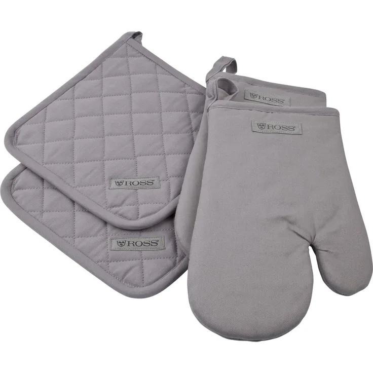 ROSS Topflappen Exclusiv, (Set, 4-tlg), 2x Topflappen und 2x Grillhandschuh, 100% Baumwolle