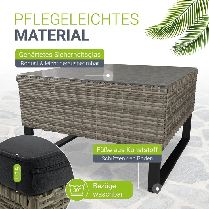 Juskys Outdoor Polyrattan Lounge Santorini inkl. Abdeckung - Gartenlounge mit Beistelltisch & Auflagenbox - Gartenmöbel Set Rattan Sitzecke wetterfest - Grau – Bild 3