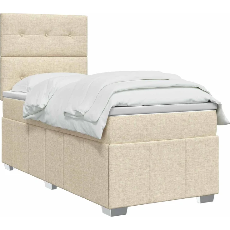 vidaXL Boxspringbett mit Matratze mit Kopfteil Creme 90 x 200 cm Stoff 3454055 – Bild 3