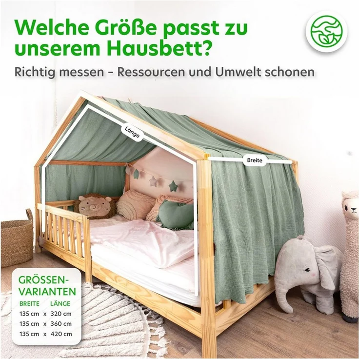 lilimaus Betthimmel Musselin Hausbett Himmel Kinderzimmer Baumwolle mit Gold, Gemütlicher Baldachin aus Baumwolle für traumhafte Kinderzimmer-Deko – Bild 3