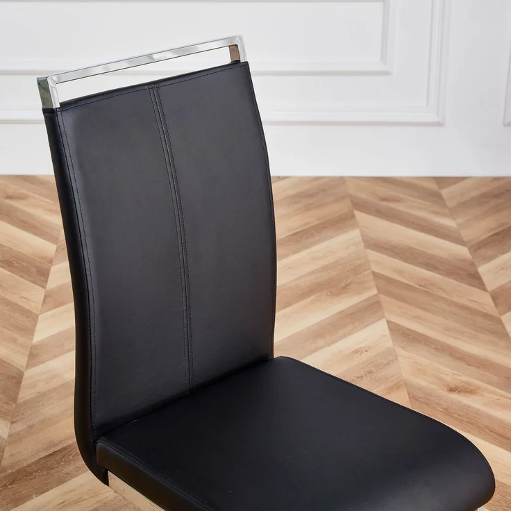 Freischwinger Stühle 4er-Set mit Kunstleder, ergonomischer Sitzkomfort, hohe Rückenlehne, verchromtes Metallgestell,Schwarz – Bild 5