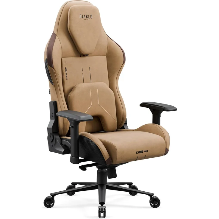 Diablo Gaming Stuhl Stoff ergonomisch, 4D Armlehnen, belastbar bis 140 kg | Kühlende Sitzfläche, Memory Schaum Kopfstütze, Lendenkissen, 140 Grad Lehne, Wippfunktion, Metallbasis, leise Rollen
