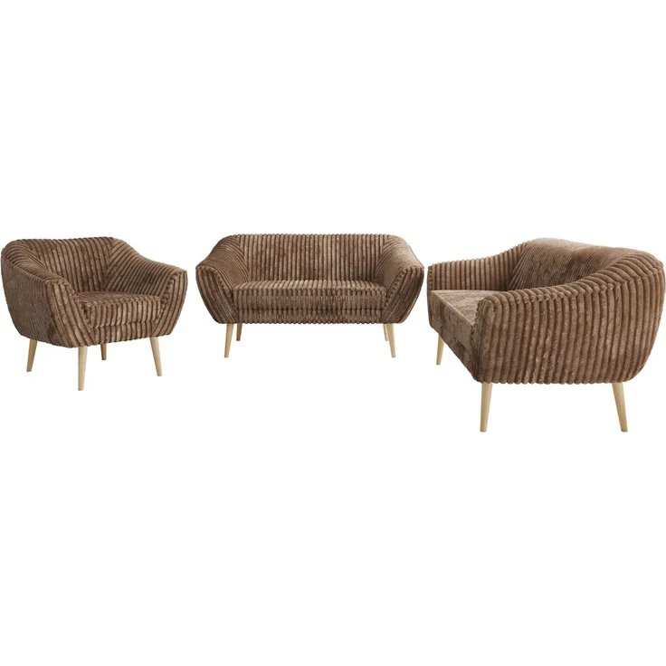 Wohnzimmerset PIRS 1-2-3, Skandinavisches Komplettset, Wellenfederung, Buche Füße, Sitzgruppe, Möbelset - Braun Cord – Bild 7