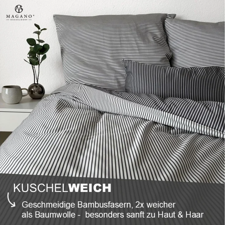 MAGANO Spannbettlaken, Luxus Streifen Bettlaken aus Bambus & Baumwolle Satin, Gummizug: rundum, 400 TC Luxusqualität, Hypoallergen, Thermoregulierend – Bild 3