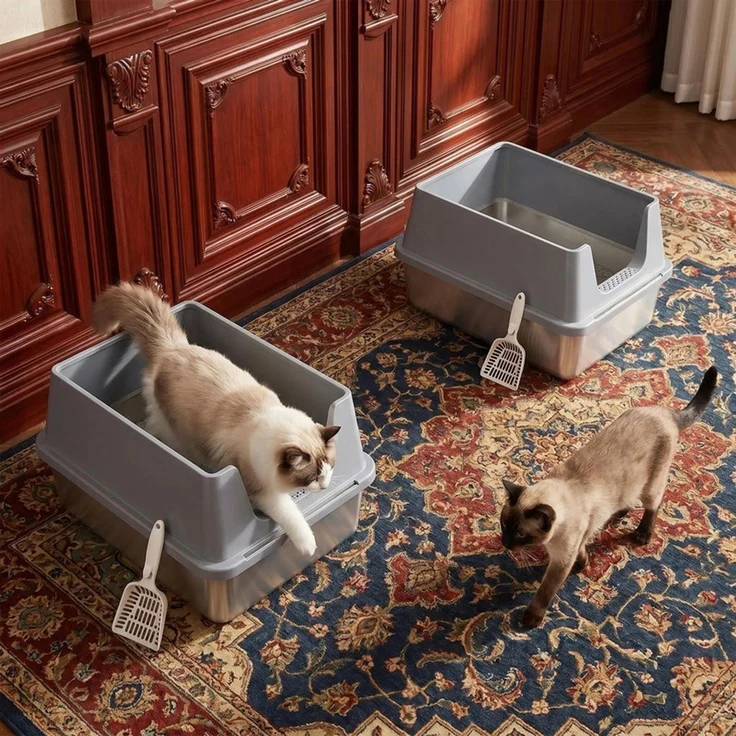 Halupeit Geschlossene Edelstahl-Katzentoilette in XXL-Größe, geräumiger Innenraum, hohe Wände verhindern das Verschütten von Streu, inklusive Schaufel, Dunkelgrau, 61.3 x 40.8 x 29.8 cm – Bild 1