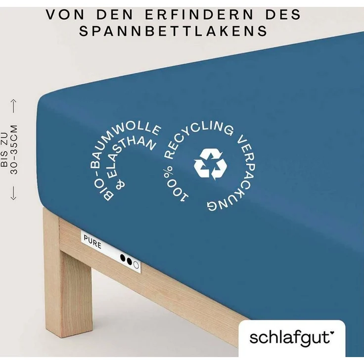 Schlafgut 'Pure' Spannbettlaken, Gummizug: rundum, für Matratzen bis 30cm Höhe, Bio-Baumwolle mit Elasthan, Blue Mid, XL 180x200 cm - 200x220 cm – Bild 1