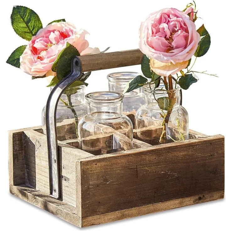 Mirabeau Übertopf Vase 4er Set mit Korb Reverie braun/klar – Bild 1