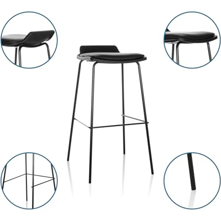 Hjh Office LONSO 10, Barhocker mit schmutzabweisendem Kunstlederbezug, zeitloses Design – Bild 4