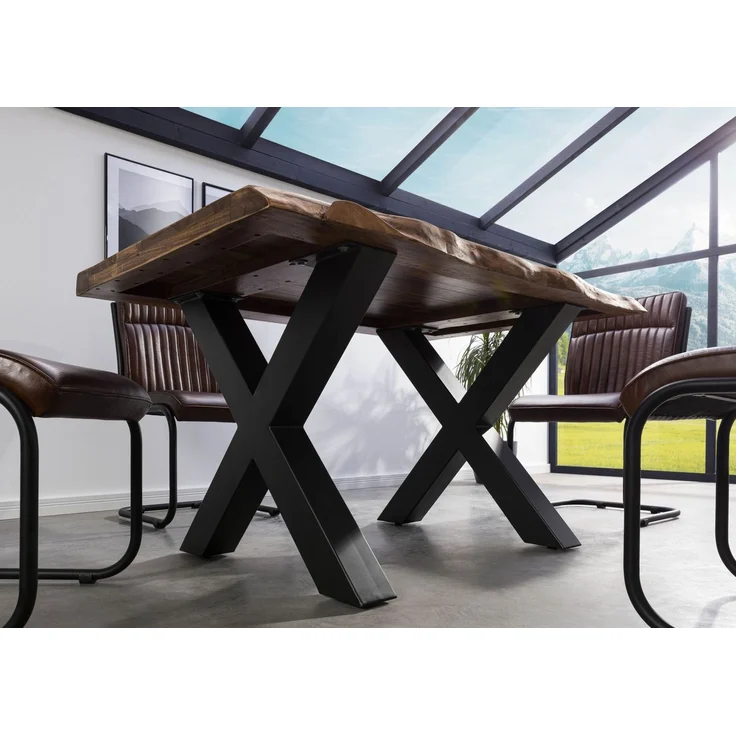 Baumtisch Sheesham 140x90x77 grau gebeizt / X-Beine anthrazit matt FREEFORM 5 – Bild 4