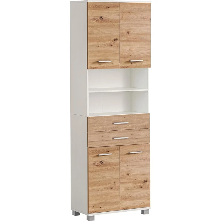 Schildmeyer Hochschrank Palermo, Holzwerkstoff, Mattweiß/Artisan Eiche Dekor, 59,8 x 23,6 x 180,9 cm (B/T/H)