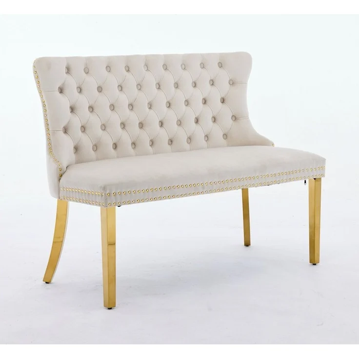 BBWL Polsterbank 2-Sitzer mit Handmade Knöpfen, Wing Back, Samtpolsterung, Velvet Double Dining Loveseat Bank für Küche & Esszimmer, Mid-Century – Bild 4
