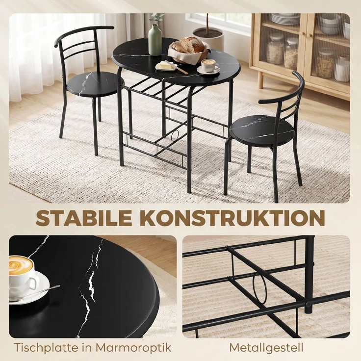 HOMCOM Essgruppe, MDF, Metall, Schwarz, 80L x 52B x 76H cm – Bild 6