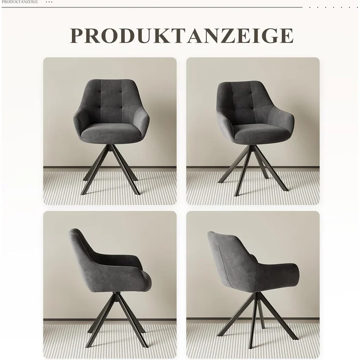 COLAMY Drehbare Esszimmerstühle 6er Set, Esszimmerstühle Drehbar mit Armlehne, Armlehnstuhl Drehbar mit Rückenlehne für Esszimmer, Stühle aus Weichem Florstoff mit Metallgestell für Küche, Grau – Bild 11
