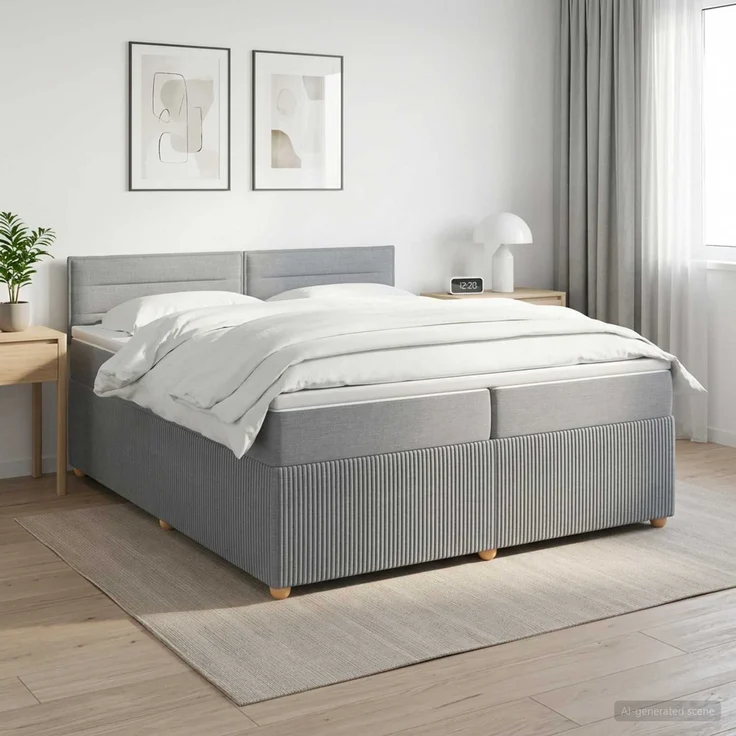 vidaXL Boxspringbett mit Matratze Hellgrau 200 x 200 cm Stoff 3451538 – Bild 1