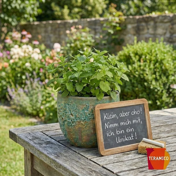 Keramik Blumentopf Eggpot Lava Grün Ø 29cm- Struktur Übertopf geschliffen Unikat – Bild 2