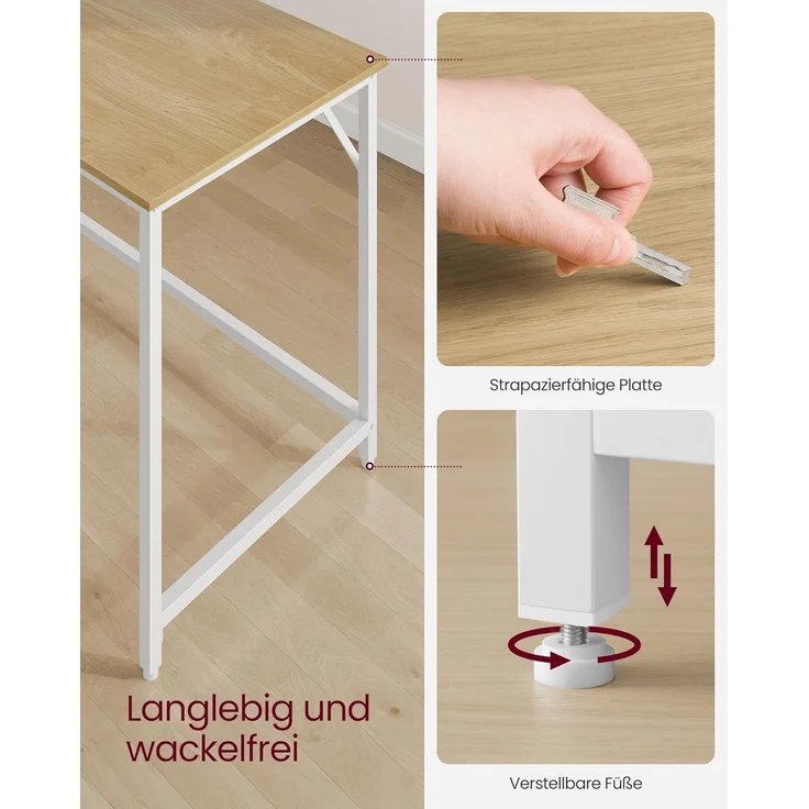 Vasagle Schreibtisch, Computertisch, Bürotisch, für Arbeitszimmer, Schlafzimmer, 60 x 120 x 76 cm, moderner Stil, Metallgestell, natureichenfarben-perlweiß LWDDE039W70 – Bild 5
