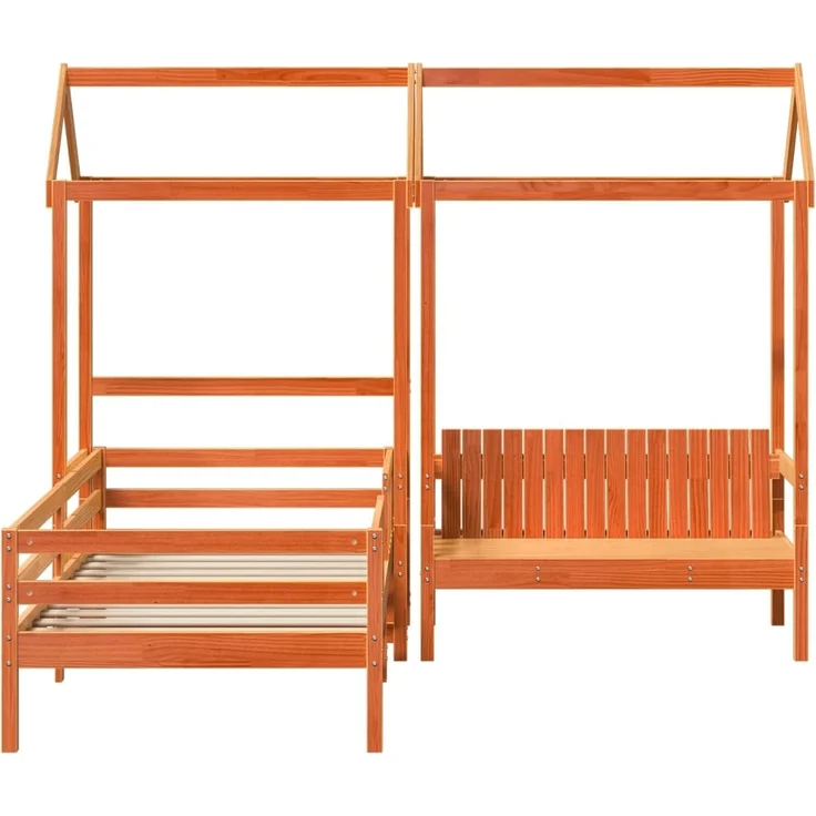 vidaXL Massivholzbett und Bank mit Dach Orange 80x200 cm Kiefernholz 3282179 – Bild 5