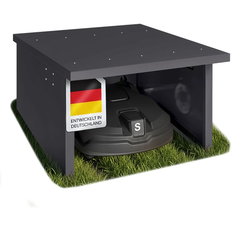 STEELSØN 'Drakon' Mähroboter Garage, Metall, anthrazit, wetterfest, 53/42x77x90 cm, Mähroboterhaus mit aufklappbarem Pultdach – Bild 1