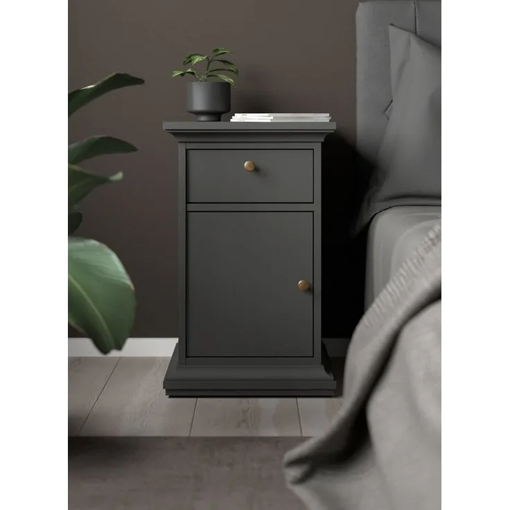 Home affaire Nachtkommode Paris Nachttisch, Nachtschrank, Beistelltisch, mit 1 Tür und 1 Schublade, Stauraum, Kranzprofil, Breite 43,6 cm