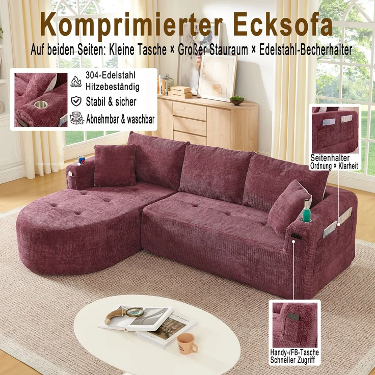ZUBALIYA Wohnlandschaft, mit breiten Armlehnen, modular aufgebaut, mit Schaumstoffpolsterung, ohne aufwendige Montage – Bild 17
