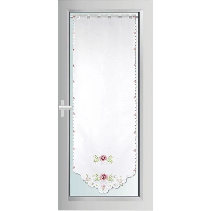 Arsvita Panneaux Blumen Mona mit Stickerei, Schlaufen, transparent, Türpanneaux 180x60cm Stangendurchzug, Voile Kurzgardine Bistrogardine