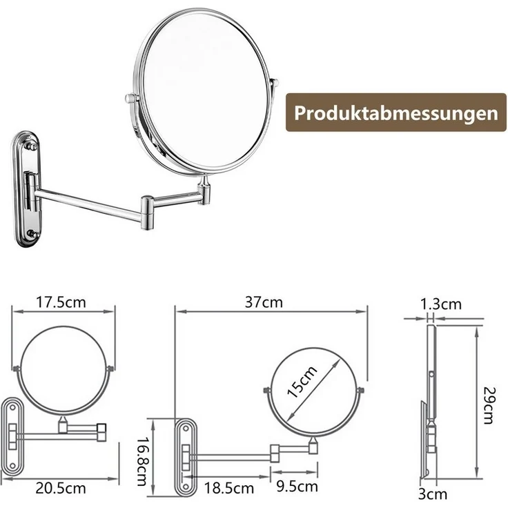 OSTWOLKE Kosmetikspiegel Wandmontage 6 Zoll 1X/10X Schminkspiegel Rasierspiegel 360° Schwenkbar, Badspiegel für Badezimmer Schlafzimmer Hotelzimmer und Umkleideräume – Bild 2