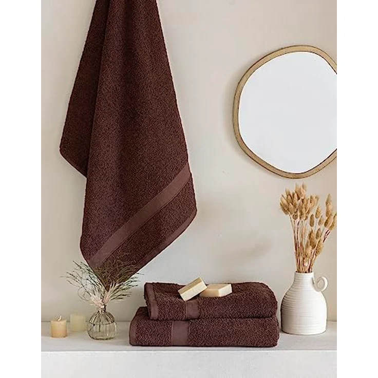 Todocama 2 große Badetücher, 100% Baumwolle, 550 g/m², extra weich, sehr saugfähig und schnell trocknend, Maße 100 x 150 cm, Schokoladenbraun – Bild 7