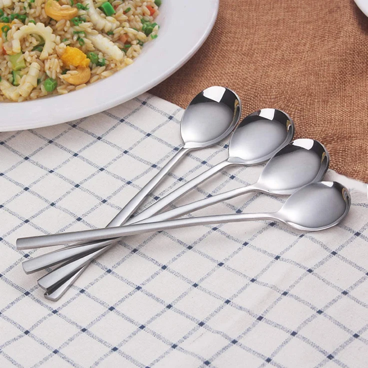 Löffel, 8 Stück koreanische Edelstahl-Löffel, 21,6 cm Suppenlöffel, langer Griff, Esslöffel, Reislöffel, Tischlöffel für Zuhause, Küche oder Restaurant – Bild 2