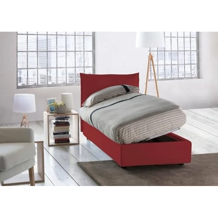 Talamo Italia - Roberta Einzelbett, Bettkasten mit Stoffbezug, 100 % Made in Italy, seitliche Öffnung, inklusive Matratze 80x190 cm, Rot – Bild 4