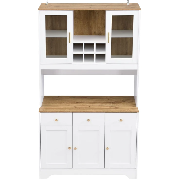 Hochschrank aus MDF mit Glastüren & Schubladen, 94,5x30x175,5 cm, Weiß/Holzoptik – Bild 9