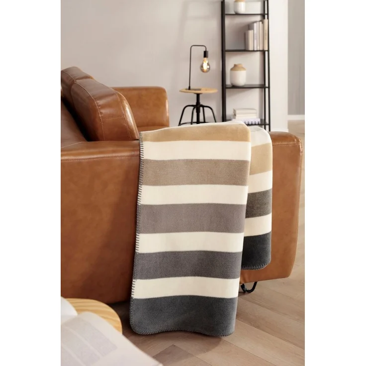 Wohndecke Horizon nature, Biederlack, modernes Streifendesign, mit Zierstich – Bild 2